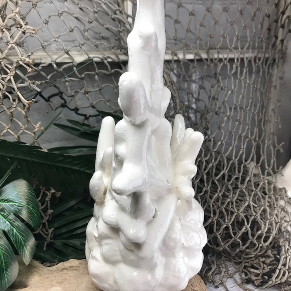 Large White Ceramic Coral light up Led tea light Candles Coastal Nautical Decor - Picture 6 of 11